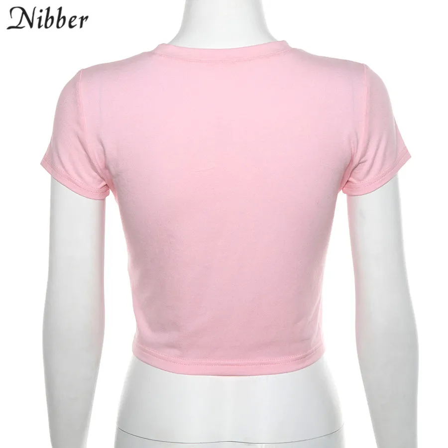 Nibber/летние розовые милые хлопковые укороченные топы с принтом бабочки, женские модные уличные повседневные футболки, базовые тонкие футболки с коротким рукавом