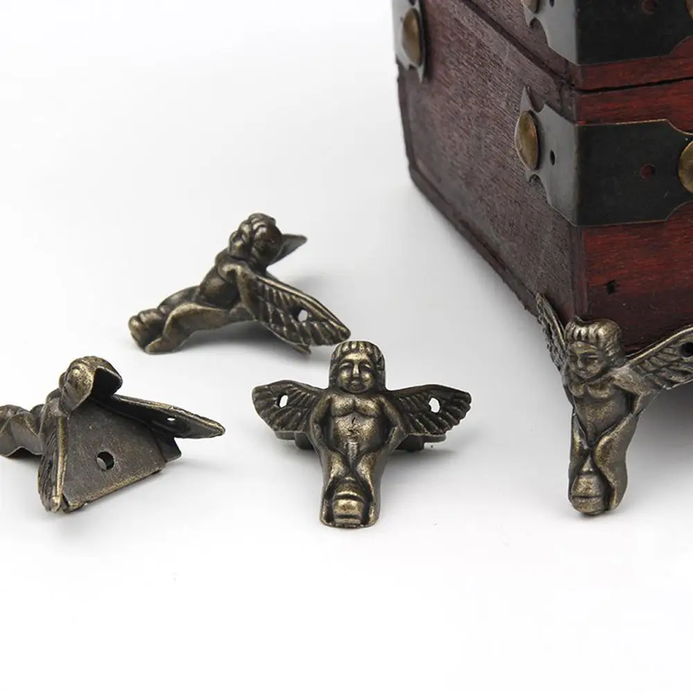 

4Pcs Antique Bronze Angel Gift Box Wood Case Corner Protector Furniture Decor