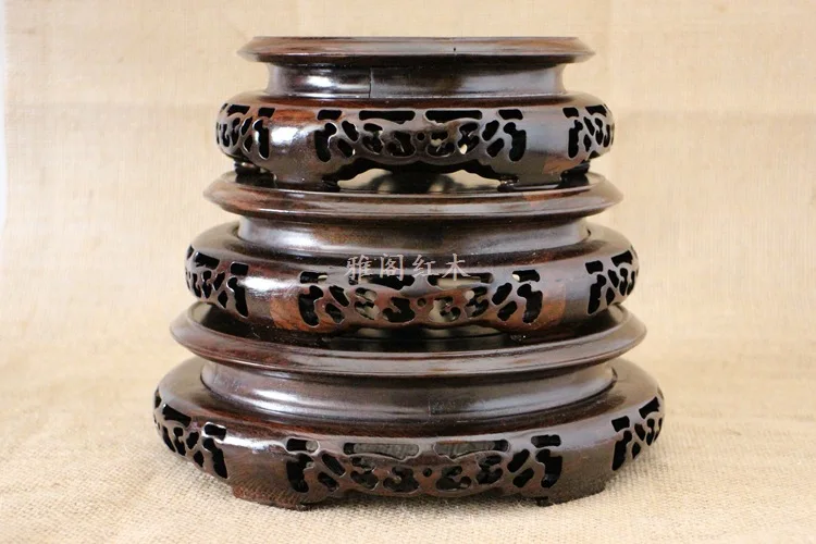

Factory direct mahogany wood vase base circular base black base wholesale Azusa wood bonsai