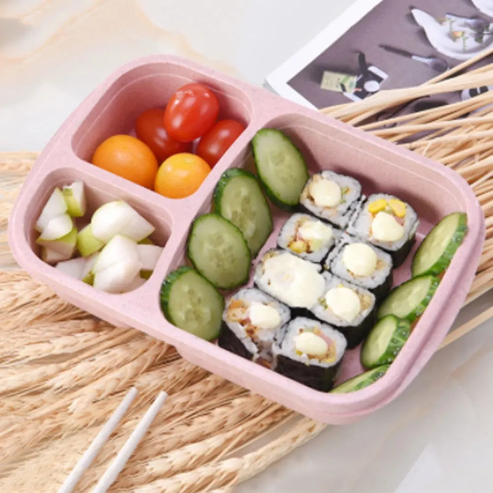 

Lunch Box Wheat Straw Microwave Tableware Bento Box Quality Health Natural 3 Grid Student Portable Food Storage Box Lunch Box
