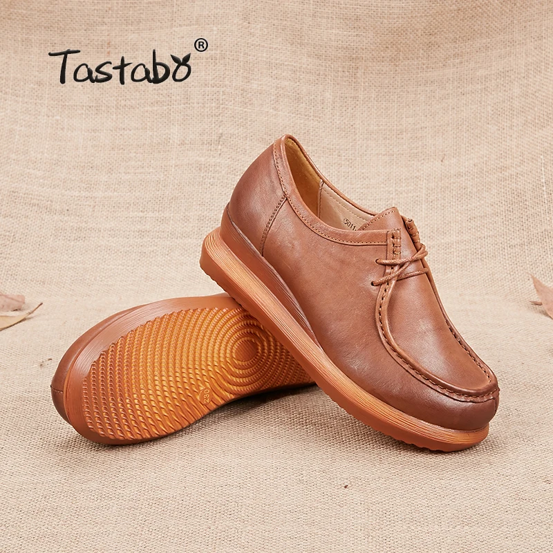 Tastabo/ г., женская кожаная обувь ручной работы в стиле ретро обувь из натуральной кожи повседневные туфли-лодочки обувь на танкетке