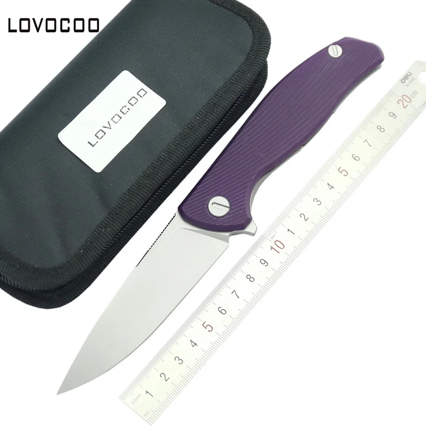 

LOVOCOO Purple Hati 95 Flipper folding knife D2 blade G10 + Titanium handle outdoor camping tools hunting survival pocket knives