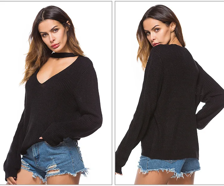 2018 Europe and the United States sexy women's V-neck sweater bottoming shirt deep neck V-neck sweater (14)
