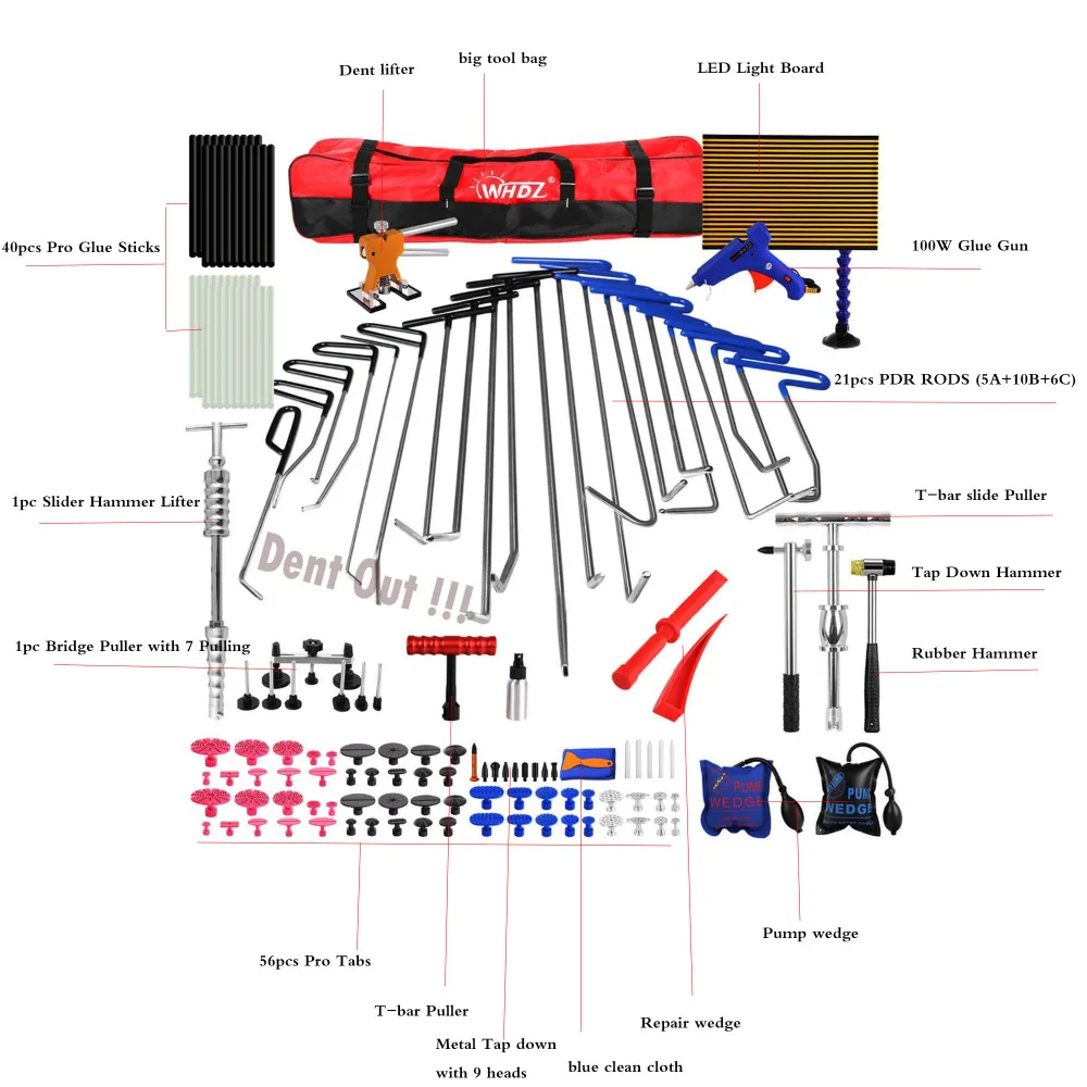 Набор инструментов для удаления вмятин, безболезненный вмятин, ремонт автомобиля, вмятин, съемник, клей, таб, верхний кран, отражатель, доска, набор ручных инструментов