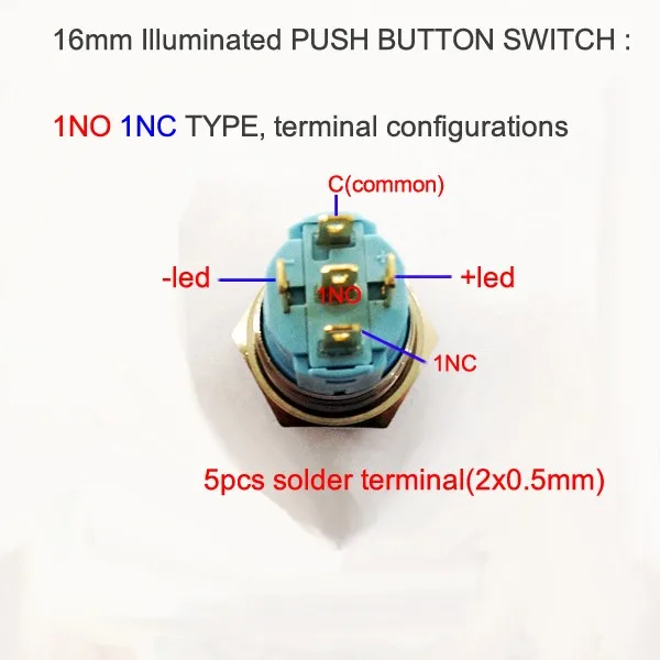 16mm illuminated switch new 5pcs terminal 