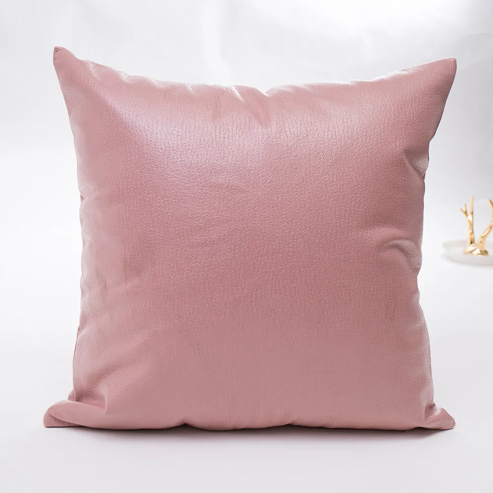 

Imitation Leather Cushion Cover Sofa Waist Throw Pillowcase Simple Solid Color Cushion Case Home Decor