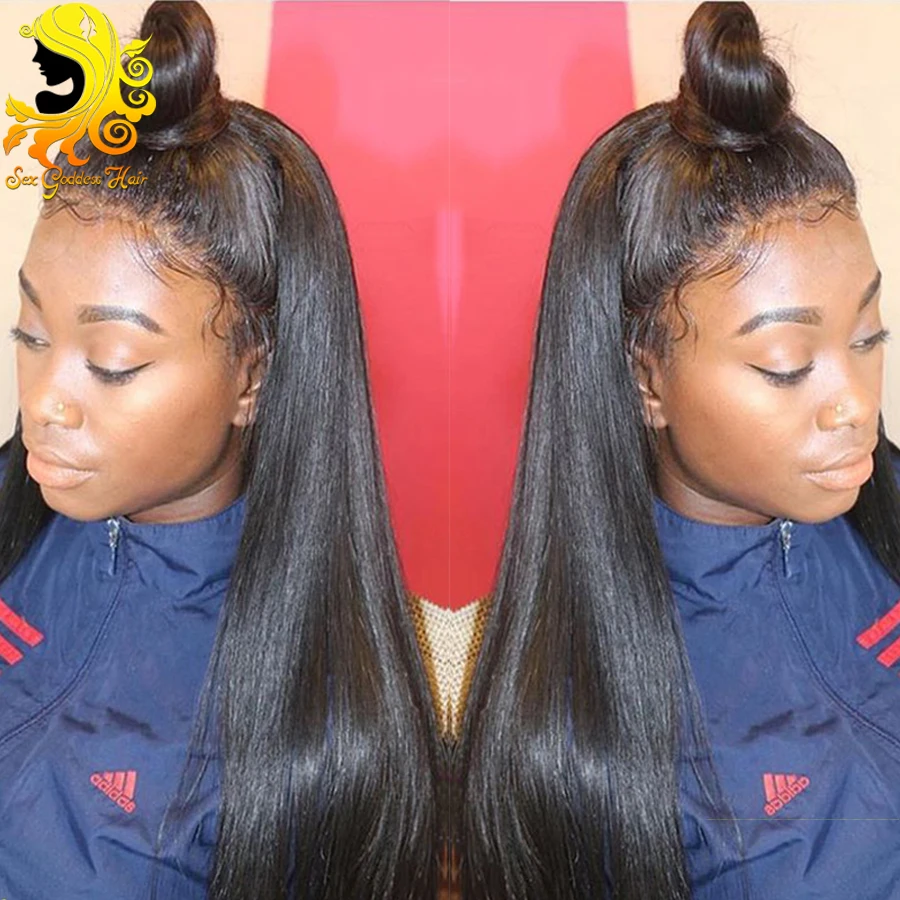 7A Unprocessed Straight Lace Front Wig Instock Brazilian Full Human Hair Wigs For Black Women Glueless | Шиньоны и парики