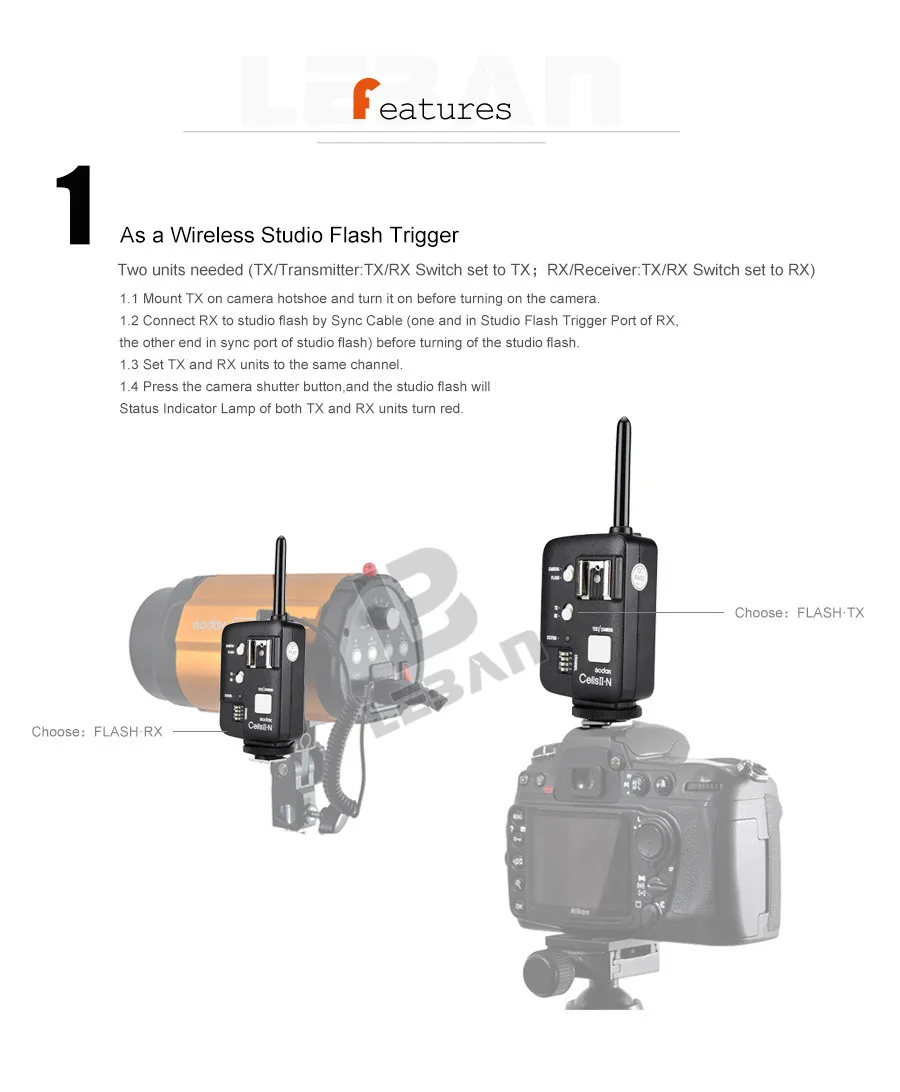 Godox wireless Cells-II Flash Trigger 1/8000 скорость дистанционного беспроводного стробоскопа студийная вспышка Speedlite Trigger для Nikon