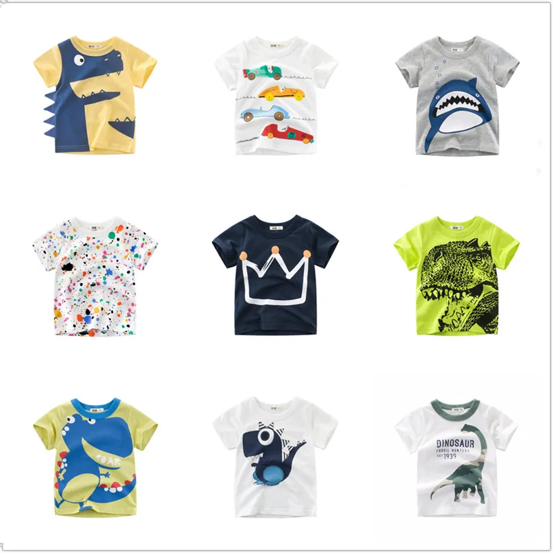 

Fashion Summer Boys T Shirt Crown Shark Print Infant Kids Girls T-Shirts Dinosaur Short Sleeve Casual Cute Tops Tee Toddler