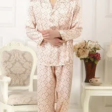 Шелковый пижамный комплект, Мужская шелковая Домашняя одежда, брюки с длинными рукавами, Золотой клетчатый принт, большой размер, свободные 5