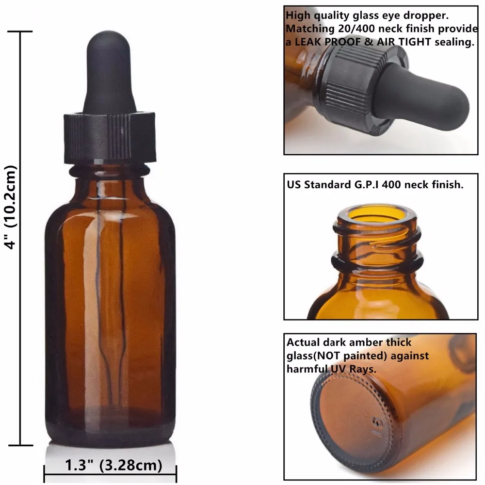 Empty 30ml Amber Glass Dropper Bottles with Glass Eye Dropper Pipette 6pcs