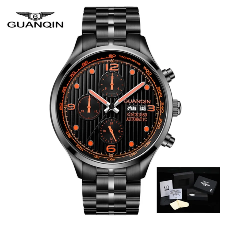 

2018 Top Luxury Brand GUANQIN Men's Watch Fashion Automatic Mechanical Watches Stainless Steel Waterproof Sport Men Wrist Watch