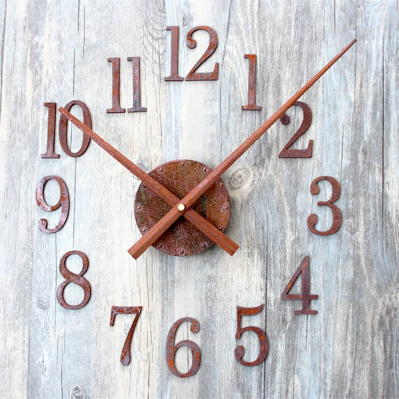 

DIY Rust Wall Clock Modern Design Retro Acrylic Clocks Mute European Vintage Wall Watch 3D Stickers Home Decor Art Time 19.6