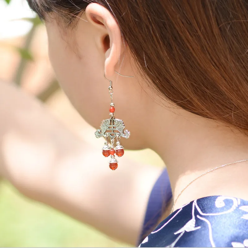 Yanting vintage earrings for women miao silver double fish earings wedding jewelry Chinese style classic ethnic accessories (3)