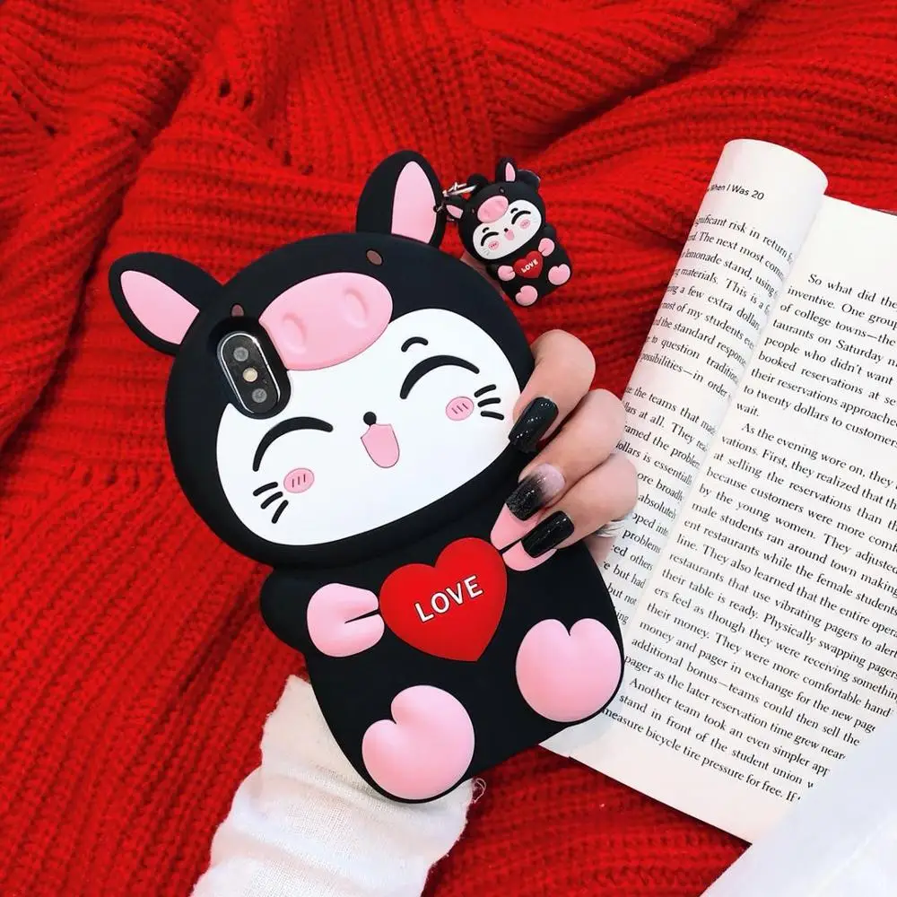 3D мультяшный милый Минни Кот Ститч Единорог телефон силиконовый чехол для iPhone 6 6s X XR Xs 11 Pro Max 7 8 Plus телефонные чехлы Coque - Цвет: Black Love Cat