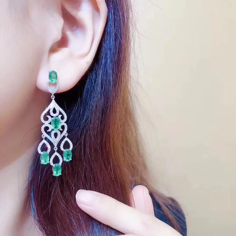 

Natural And Real emerald earring Free shipping Real original emerald 925 sterling silver Gem Earring