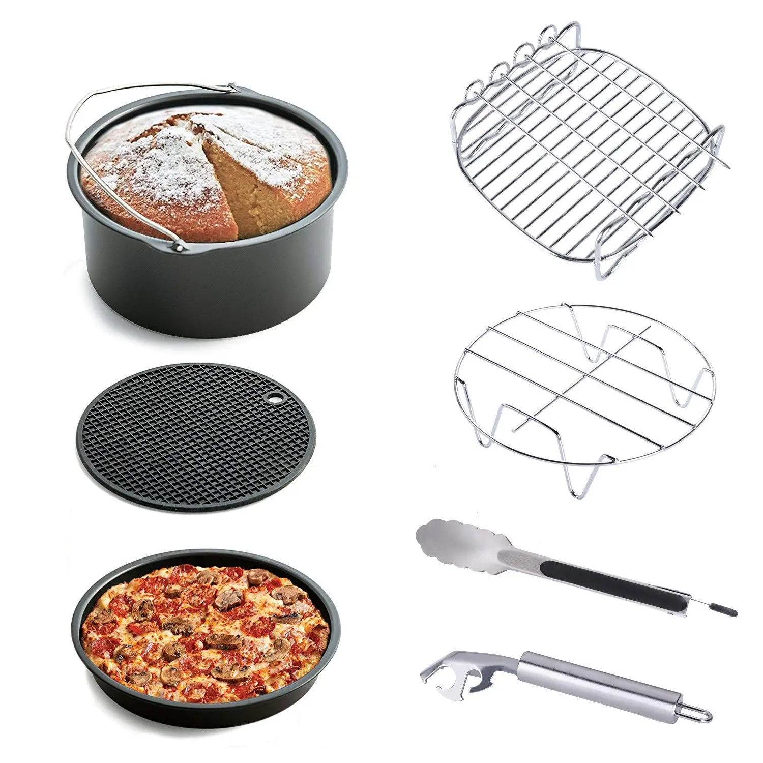

Air Fryer Accessories 7pcs for Gowise Phillips and Cozyna, fit all 3.7QT 5.3QT 5.8QT with 7 Inch Diameter