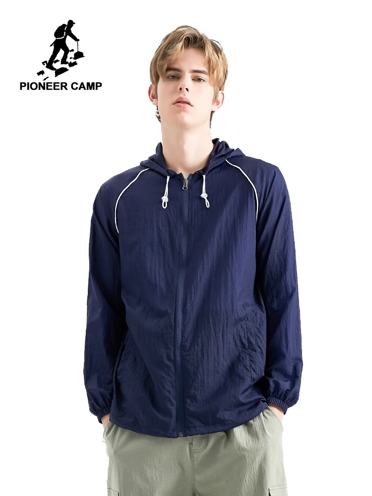 Мужская свободная куртка Pioneer Camp тонкая однотонная с капюшоном повседневная