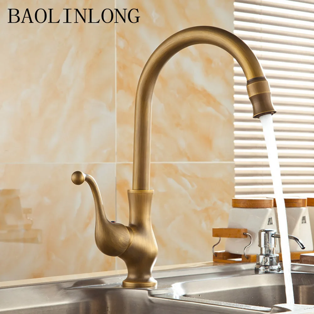 BAOLINLONG Antique Style Brass Kitchen Faucets Tap Cozinha Swivel Spout Kitchen Faucet BAOLINLONG Antique Style Brass Kitchen Faucets Tap Cozinha Swivel Spout Kitchen Faucet