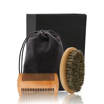 

3pcs Soft Board Bristle Wood Beard Brush Hairdresser Shaving Tool Men Mustache Comb Kit With Gift Bag Beard Comb Set