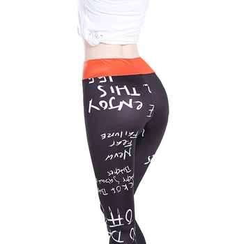 

2019 English Alphabet Printing Leggings Put Hip Elastic High Waist Women Legging Breathable Casual Slim Pants