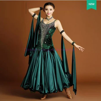

New Ballroom dance costumes sexy velvet stones sleeves ballroom dance dress for women ballroom dance competition dresses