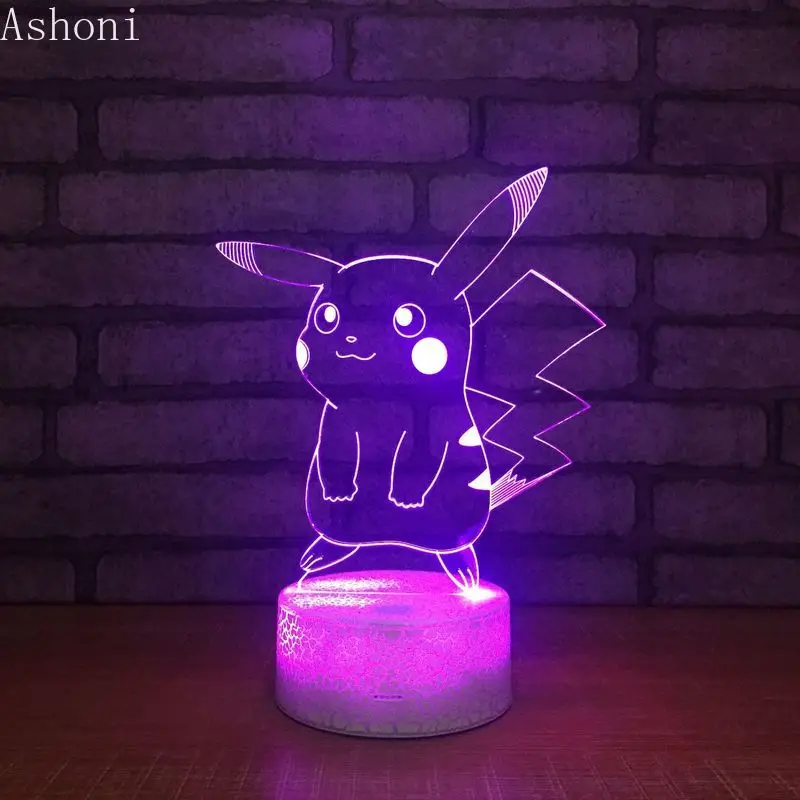 Pokemon Pikachu, 3D светодиодный ночник, 7 цветов, меняющийся Настольный светильник, светильник, домашний декор, рождественские подарки