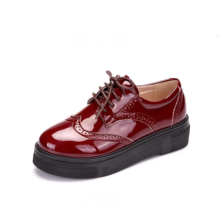 Женская обувь на платформе, женские полуботинки из лакированной кожи плоская обувь на платформе, обувь на шнуровке, женские туфли-оксфорды на плоской подошве, размер 34-43 - Цвет: Красный