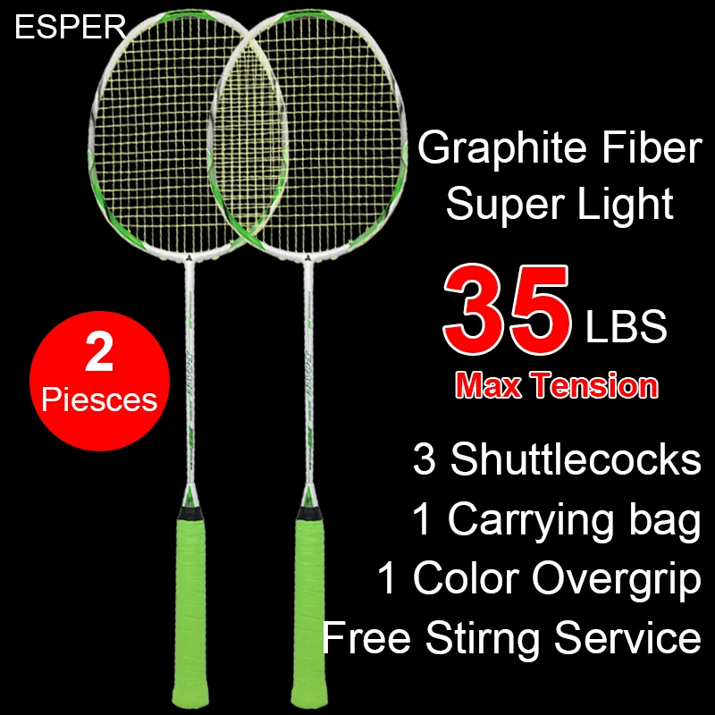 2 Pieces Esper 4U Carbon Fiber Badminton Racket Up 35lbsProfessional