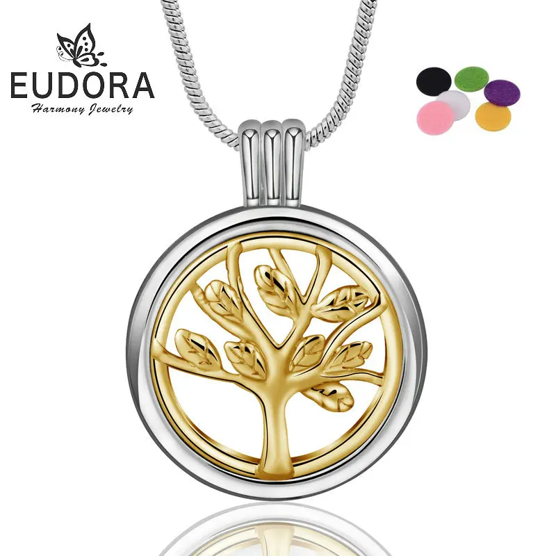 

EUDORA Essential Oil Diffuser Necklace Women Perfume Tree of life Pendant Aromatherapy Diffuser Locket Pendant Chain Jewelry