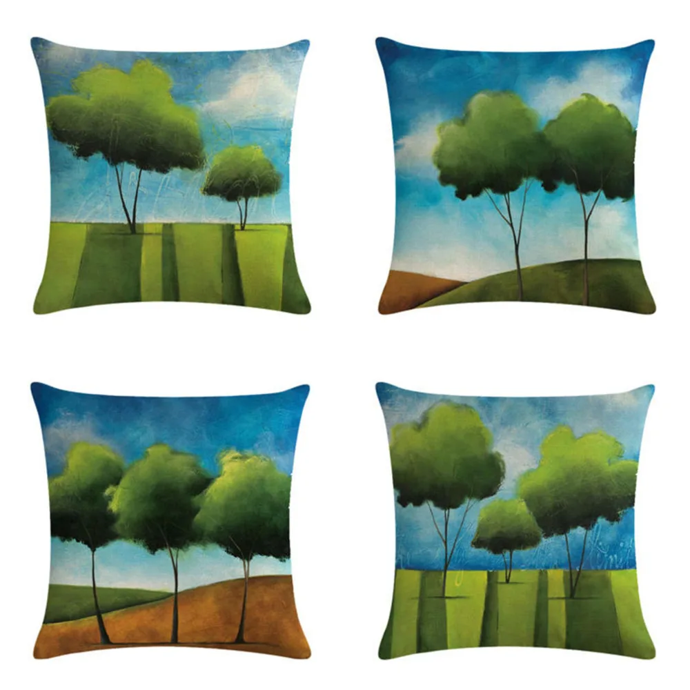

Hot Sale Pillowcase Sofa Decor Linen Rammstein Square Oil Painting Plant Tree Printing Sofa Pillow Case Home Decorative 45*45cm