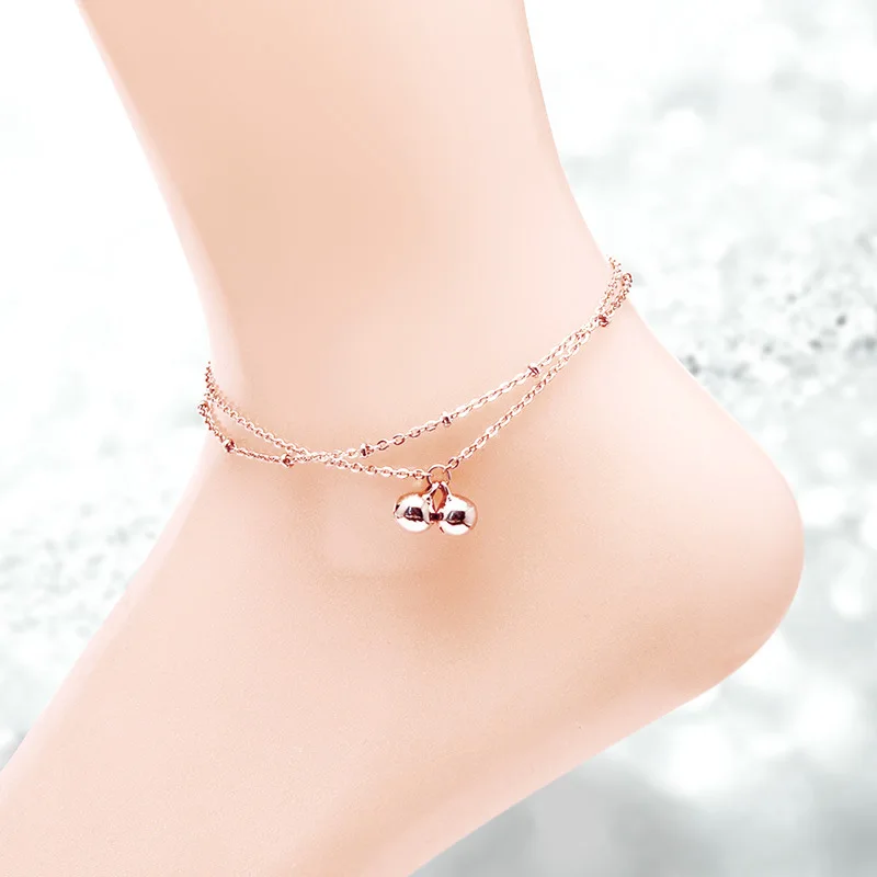 

Martick Cute Lovely Style Round Two Bells Double Layer Anklets For Women Rose Gold-color Fashion Jewelry Never Fade Ank209