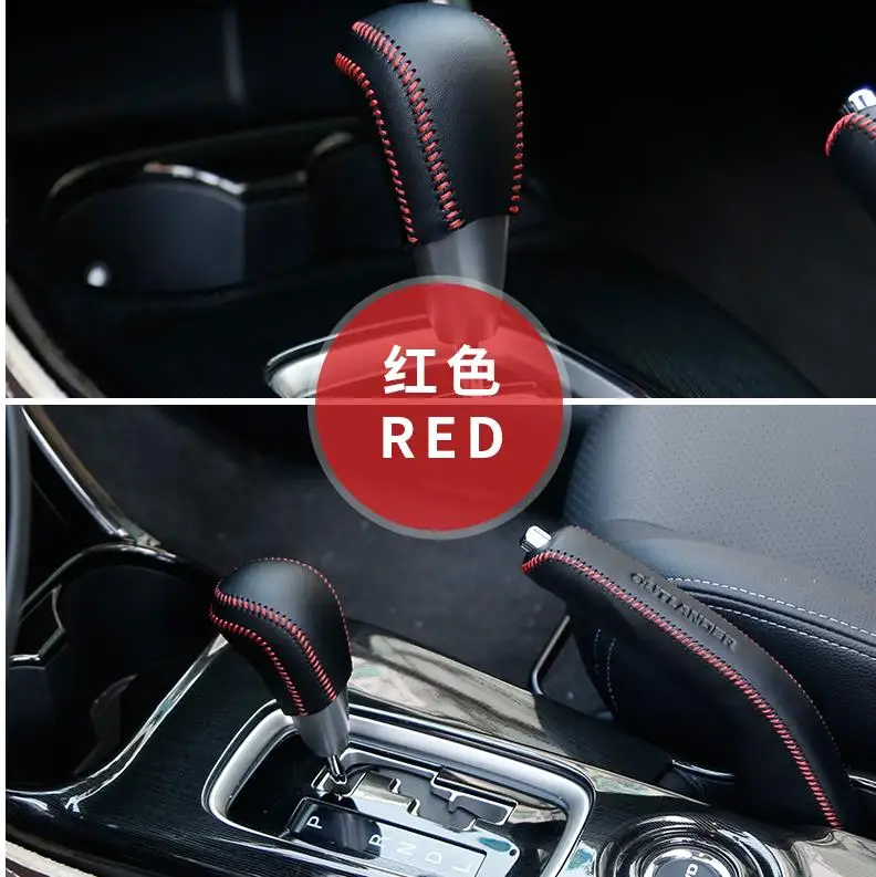 Кожаный Автомобильный Брелок с шестерни head рукоятка рычага переключения передач для переключения передач рукав ручной вышивки ручной работы для Mitsubishi Outlander-, покрытой качественным чехлом