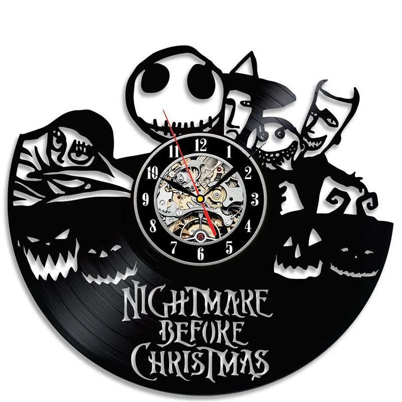 Винтажные настенные часы с виниловой пластинкой, 7 светодиодный светильник, Кошмар перед Рождеством, светодиодный настенный светильник, художественные Подвесные часы, домашний декор