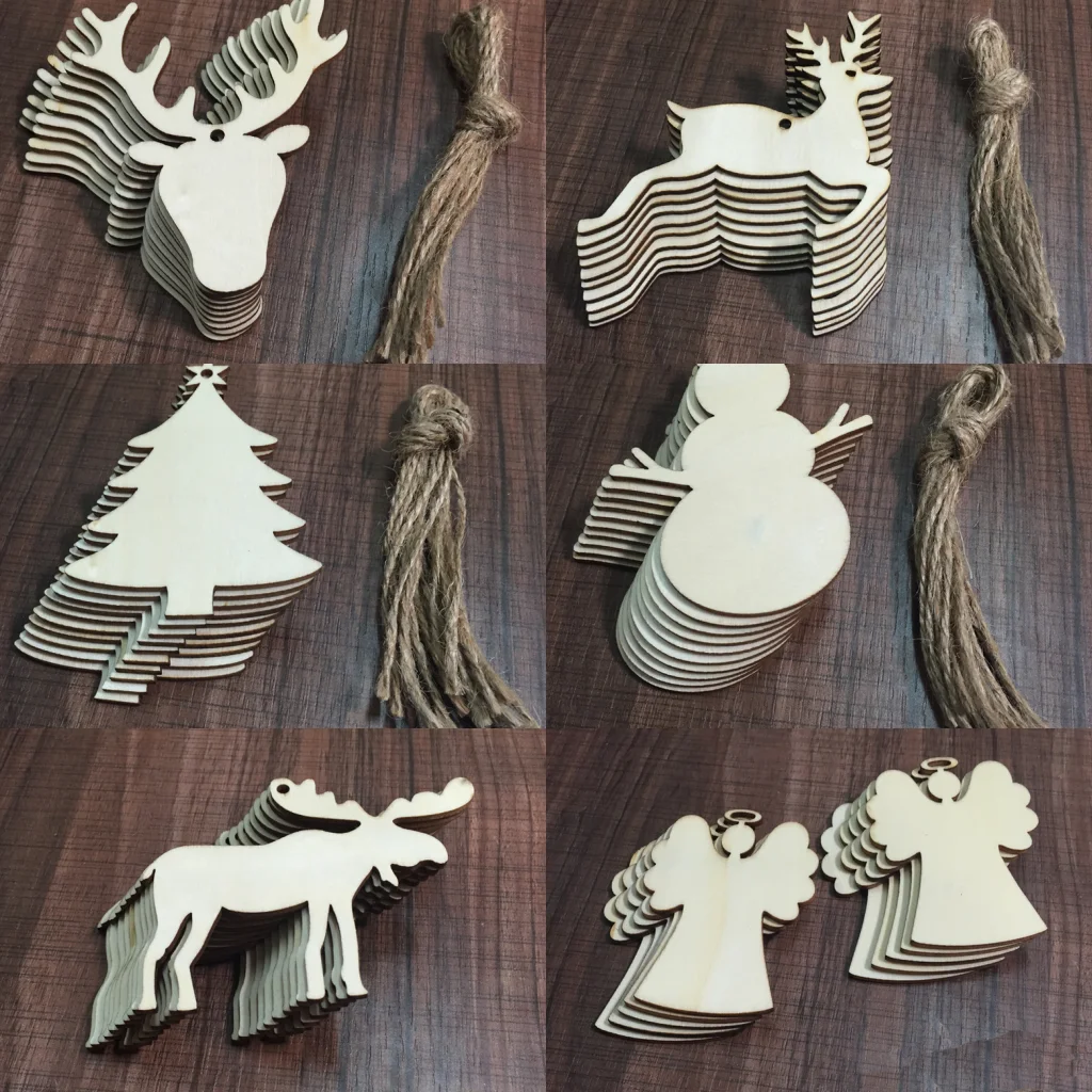 

20PCS/ Lot Snowman Angel Santa Deer Elk Round Christmas Tree Hanging Wooden Ornaments Party Christmas Decorations for Home