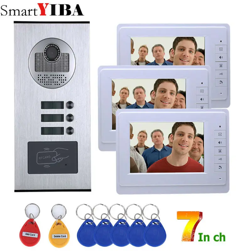 SmartYIBA 7\Apartment Video&Audio Door Entry Kit For 3 Rooms Video Intercom Door Phone RFID Access Control Keyboard System SmartYIBA 7\Apartment Video&Audio Door Entry Kit For 3 Rooms Video Intercom Door Phone RFID Access Control Keyboard System