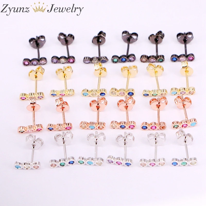 

10 Pairs, Simple T Bar Earring Women Girl rainbow CZ Stud Earrings Colorful Jewelry