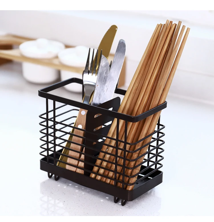 Black net hanging chopstick cages spoon holder forks rack Iron reinforced white kitchen storage shelf organizer drainer