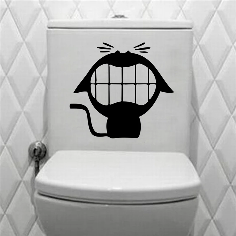 

funny cartoon laughing cat toilet black vinyl decals for hotels shop bathrooms wall art decor diy stickers