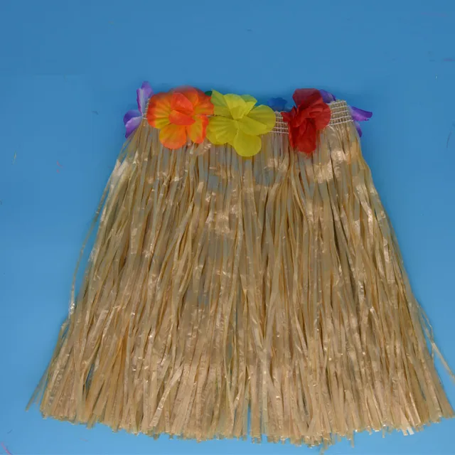 30cm Kids Tropical Hawaiian Luau Hula Grass Skirt Dance Skirts Flower