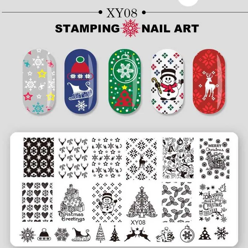 Рождественская тема пластины для штамповки ногтей Санта-Снежинка Колокольчик для ногтей штамп для дизайна ногтей