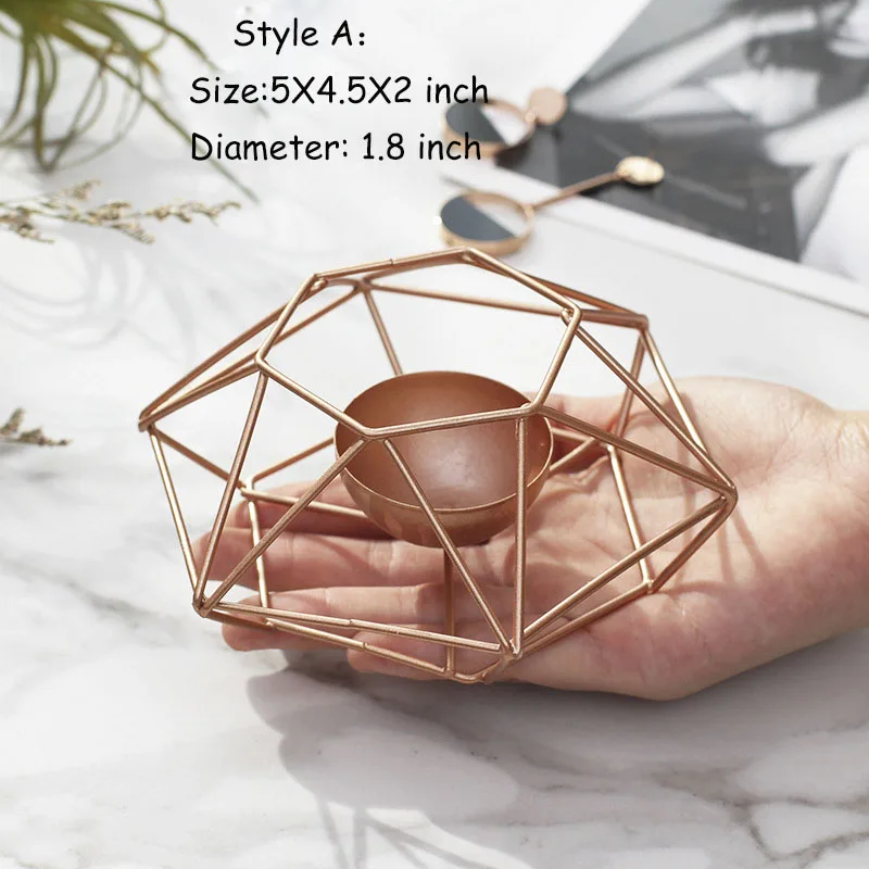 L142-KAYIYO Rose Gold Metal Candle Holders Dinner Table Desk Props Furniture Romantic Candlestick Geometric lines Iron Art Creative Decorations (2)