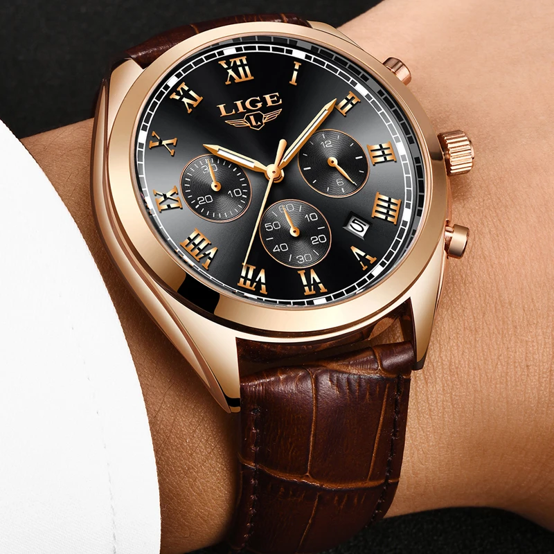 2018 LIGE Mens Watches Top Brand Luxury Waterproof 24 hour Date Quartz Watch Man Leather Sport Wrist Watch Men Waterproof Clock