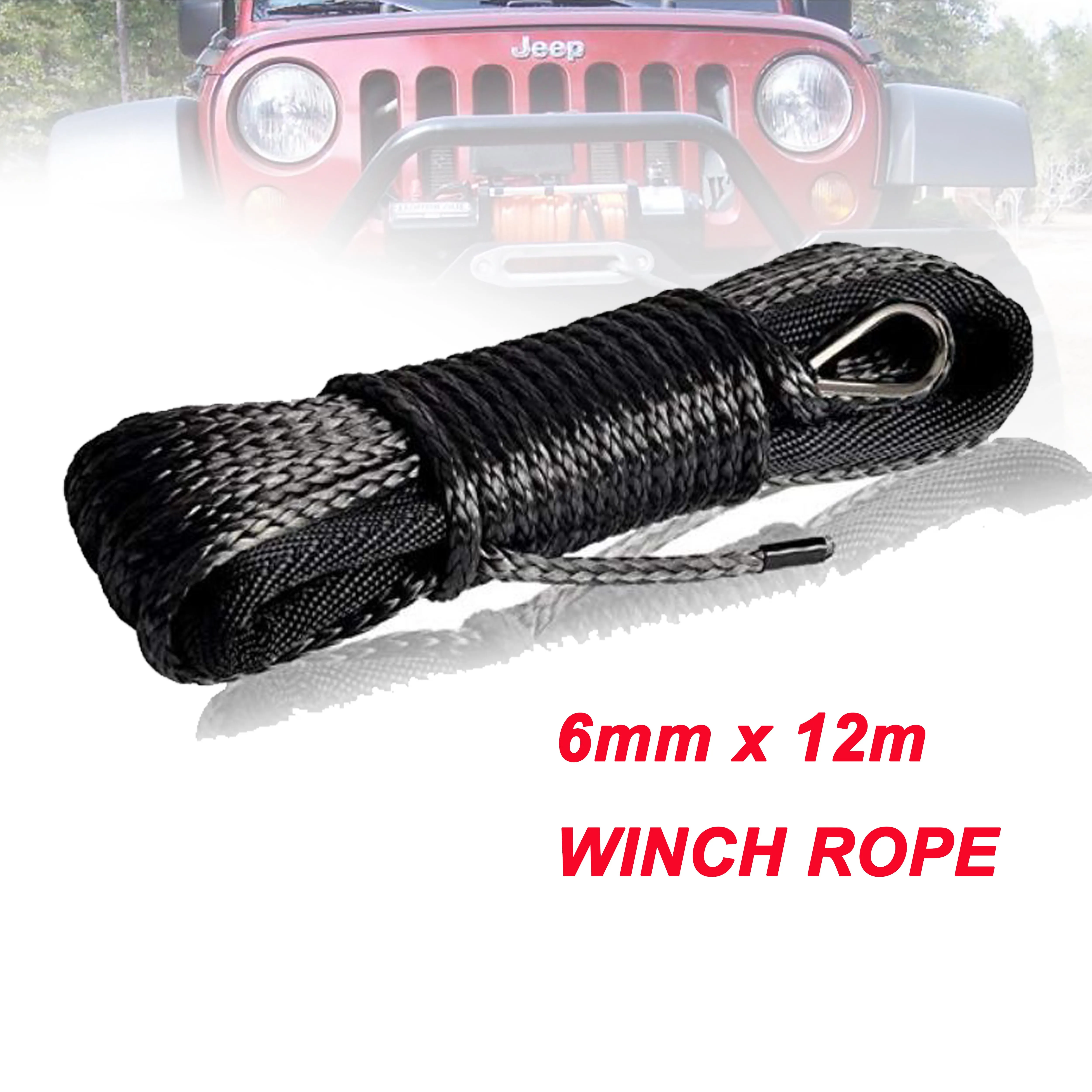 6mm*12m Synthetic Winch Lines Uhmwpe Fiber Rope With Sheath For Atv Utv