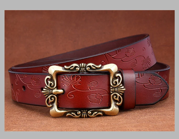 designer belts women Fashion Wide Genuine leather belts for women Vintage Floral Pin buckle Woman belt High quality second layer Cow skin jeans strap waist belt for women