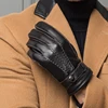 Male Leather Gloves High Quality Men Short Classic Design Black Gym Luvas Car Driving Gloves For Winter Man Velvet Warm Mittens ► Photo 1/3