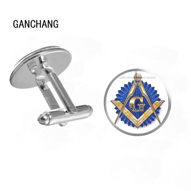 

Fashion Blue Masonic Cufflinks Freemason G Templar Art Symbol Glass Cabochon Silver Bronze Plated Metal Cuff Links Button