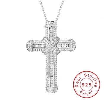 New 925 Silver Exquisite Bible Jesus Cross Pendant Necklace for women men Crucifix Charm Simulated Platinum Diamond Jewelry N028