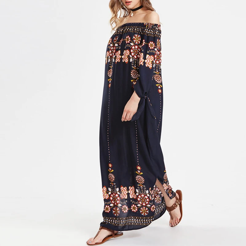 2018 Women Floral Print SunDresses Party Bohemian Long Dress Dresses Vintage Beach Summer Boho Style Plus Size 5XL Maxi Dress Dresses