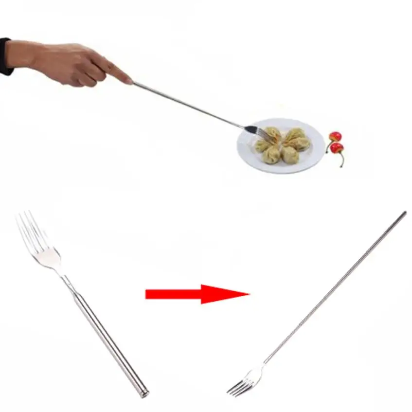 

Funny Fork Extension Long Extendable Telescopic Freeloader Trick Prank BBQ Tool stainless steel forks set Barbecue supply